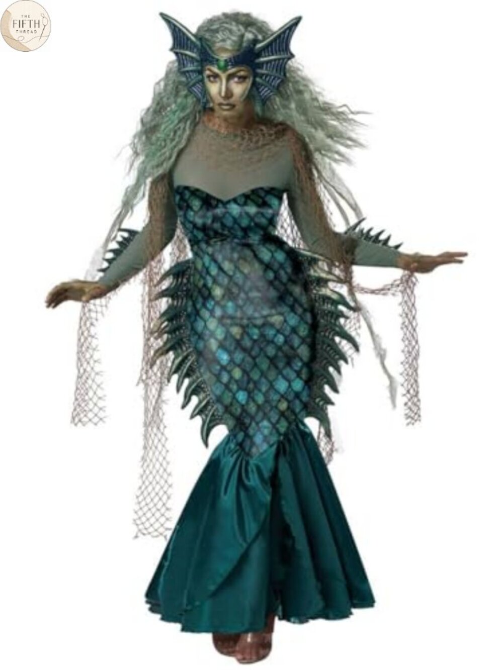 Dark Sea Siren Costume Dress Headpiece Shoulder Drapes Net Collar Medium